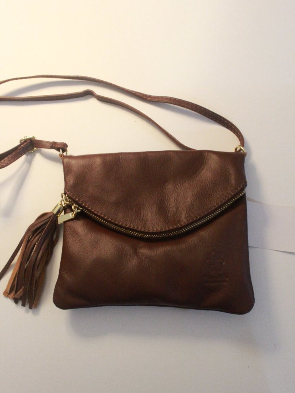 Italian Leather Brown Tassel Flap Crossbody Bag